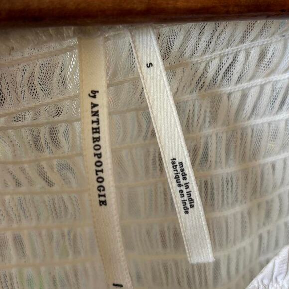 Anthropologie White Smocked Peasant Top S Cottagecore Romantic Blouse - Picture 8 of 8